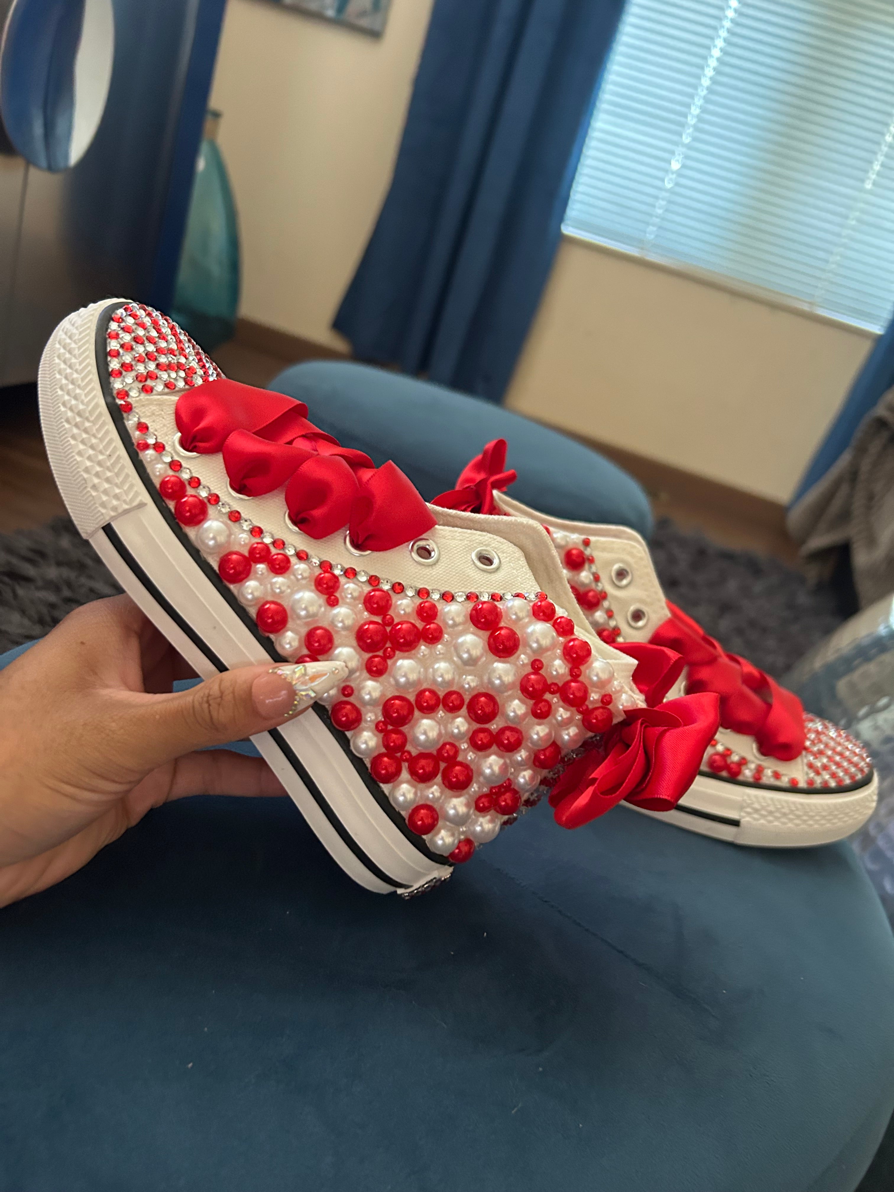 Red And White Pearl Shoes ❤️🤍