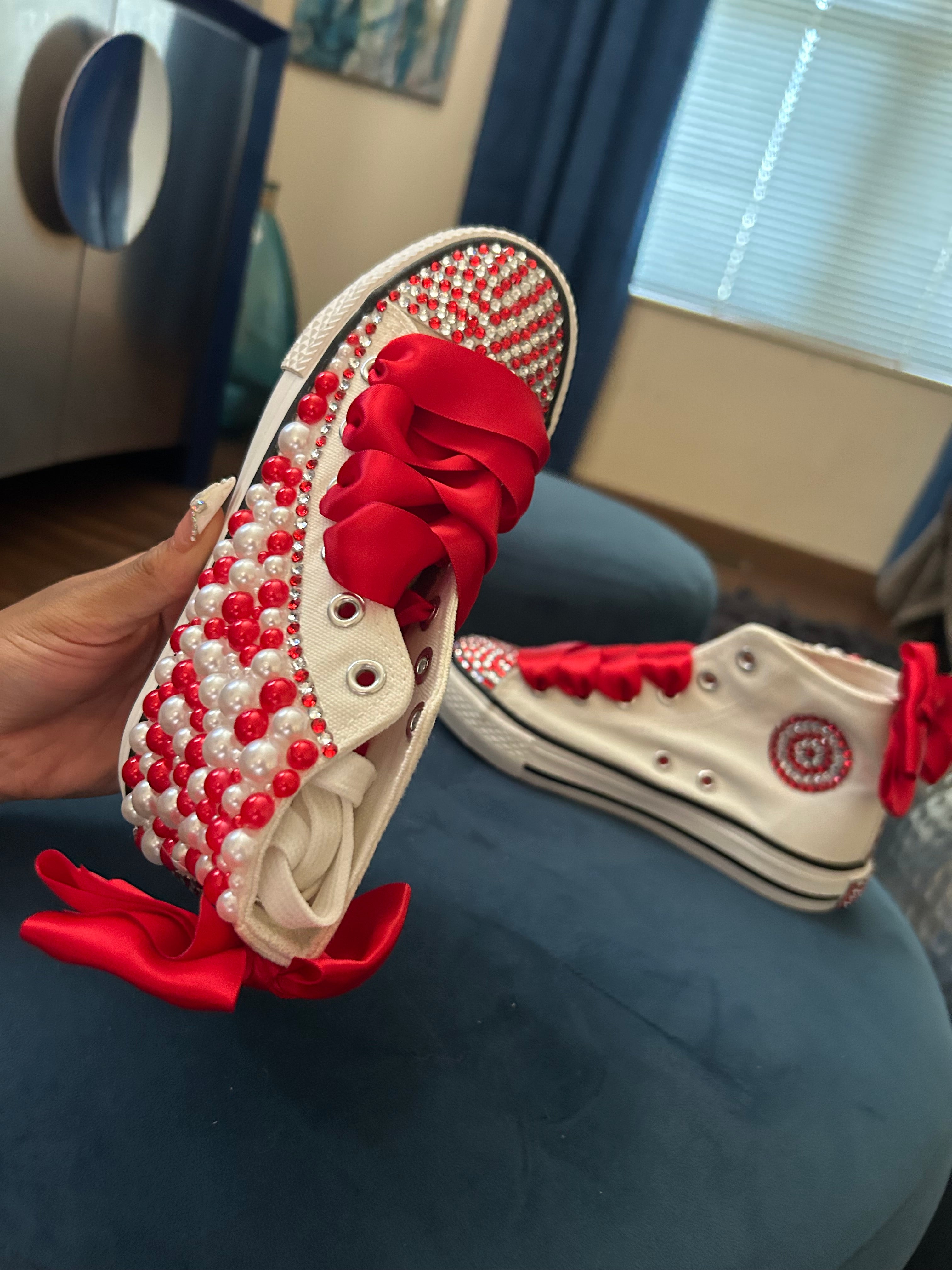 Red And White Pearl Shoes ❤️🤍