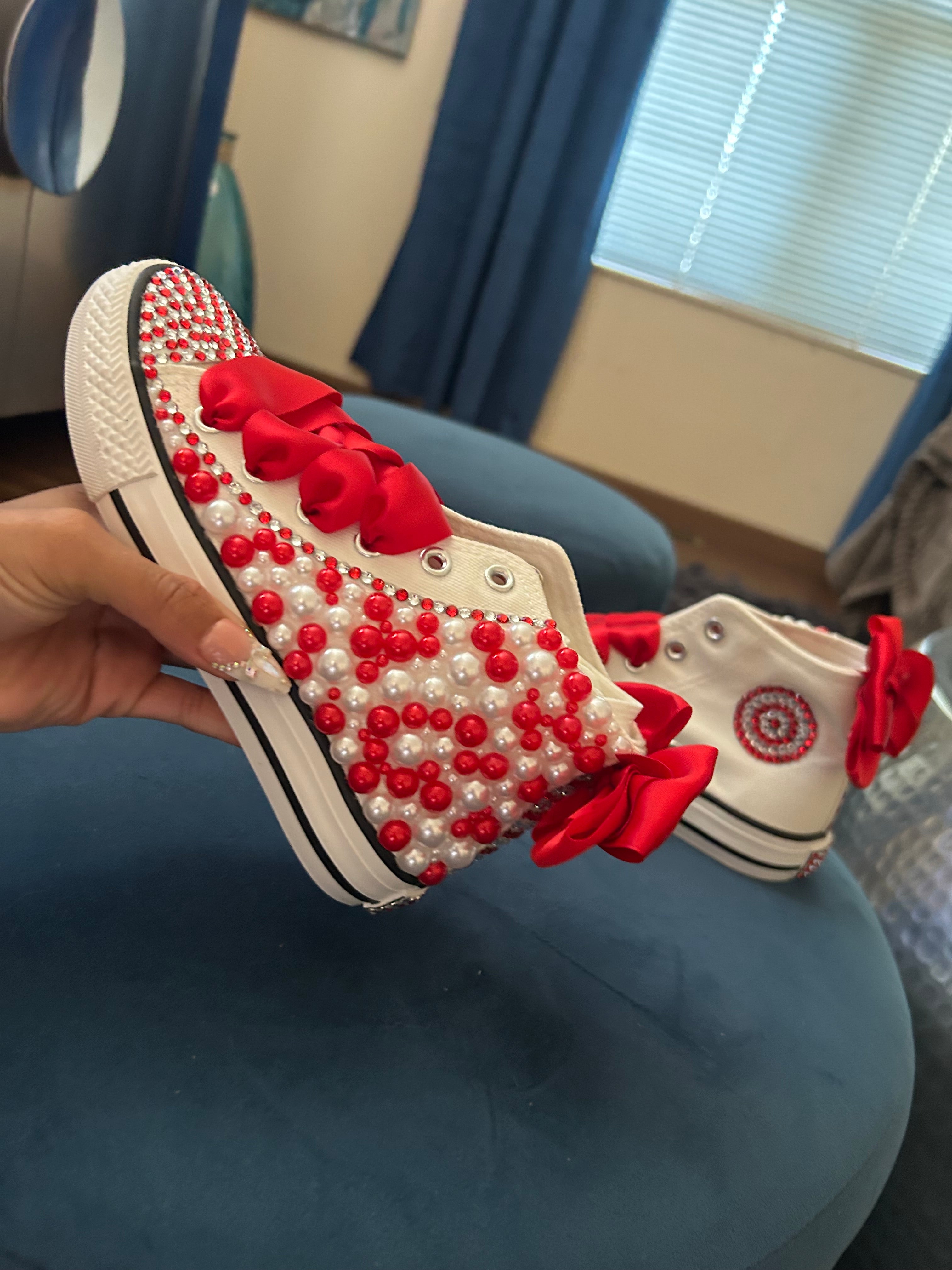 Red And White Pearl Shoes ❤️🤍